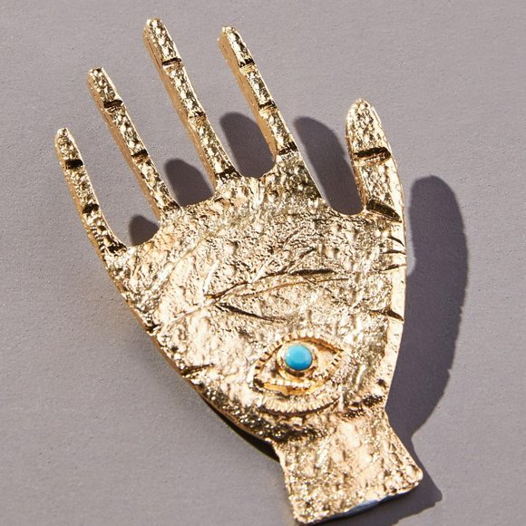 Anthropologie Gold Palm Reader Eye Brooch